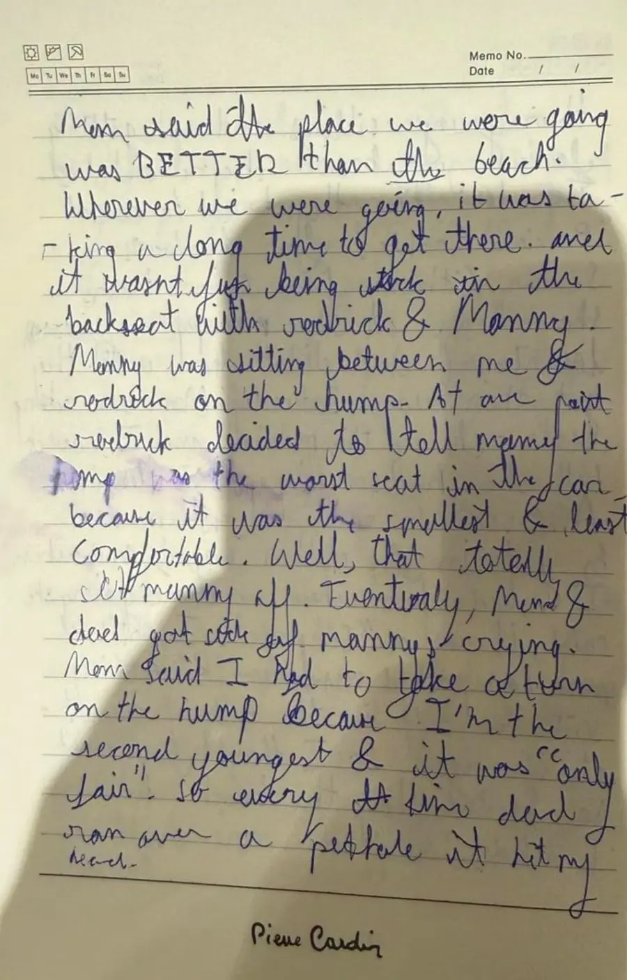 Aarav B.'s English handwriting, before the course