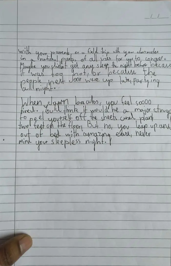 Advay D.'s English handwriting, before the course