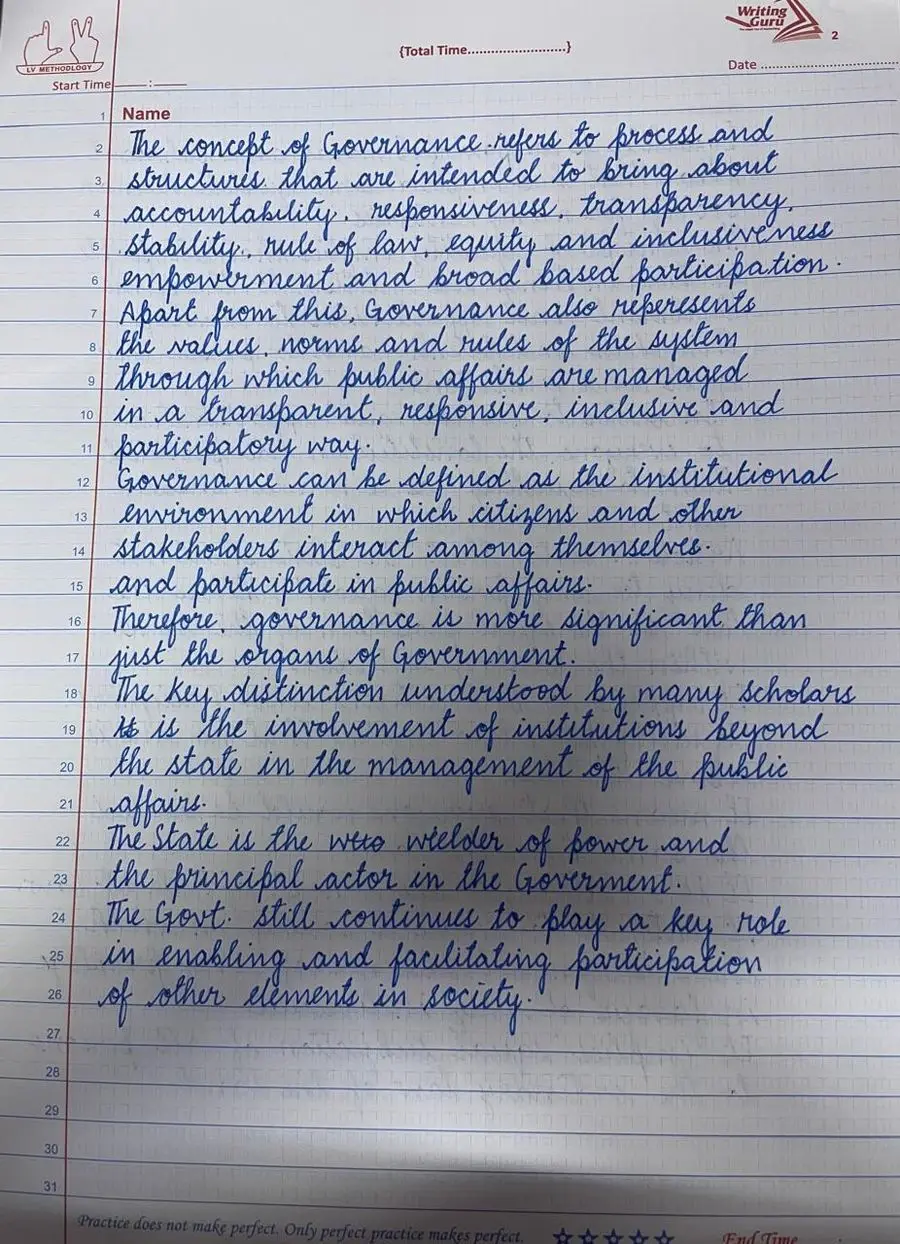 Gargi T.'s English handwriting, after the course
