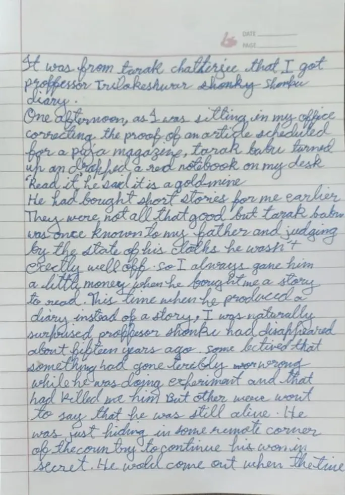 Prajwal A.'s English handwriting, before the course