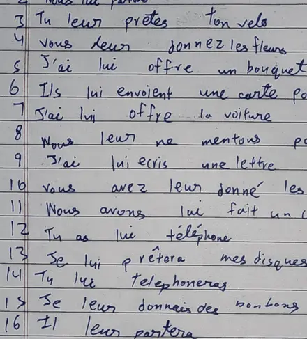 Rakshan J.'s French handwriting, before the course